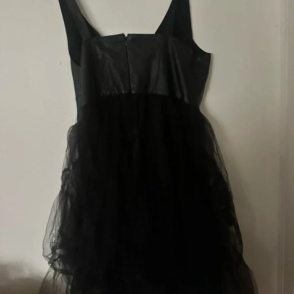 Anthropologie Black Dress- Leather too tulle bottom - Picture 6 of 8